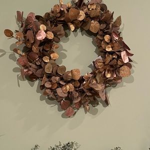 White Home Woods. Eucalyptus wreath. Shimmer gold with copper accents.
